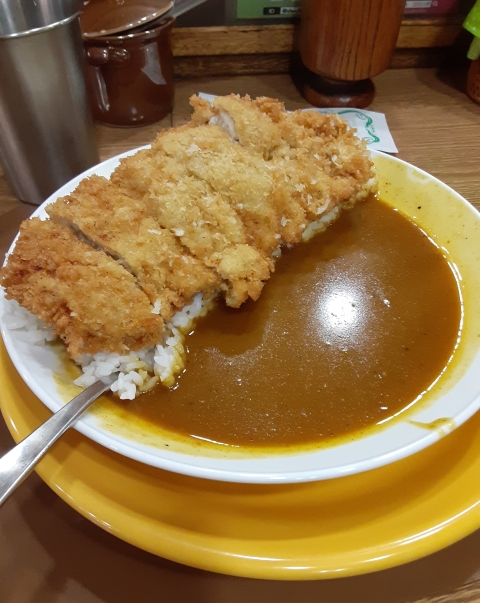 大きなカツを載せたカレー